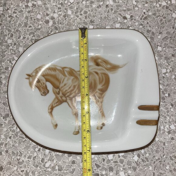 Norleans Vintage Prancing Stallion Ashtray Set of 2 MCM Gold Trim Horse Den Barn - Picture 5 of 5